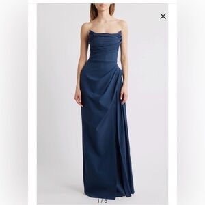 Chiara Boni Navy Strapless Maxi Dress